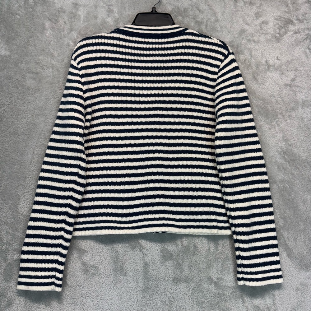 Sioni Navy and Cream Striped Knitted Nautical Casual Jacket Cardigan Size L - Picture 8 of 9